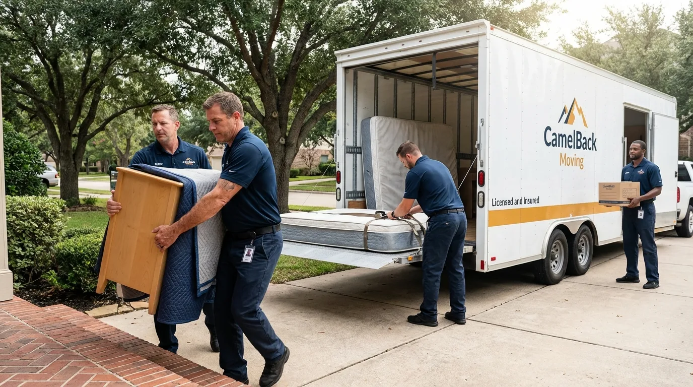 Crew loading residential truck for cross-state move from Harbor Beach, MI