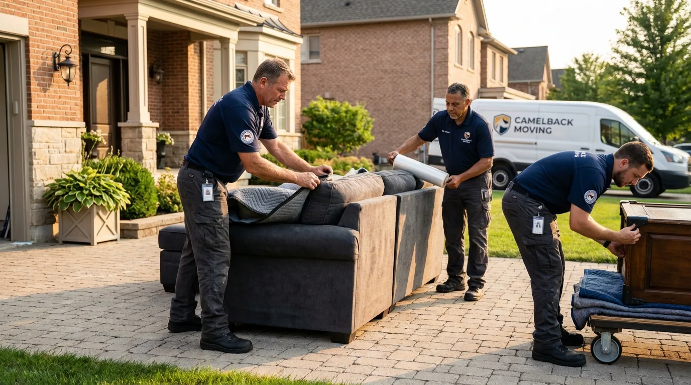 Large estate moving crew wrapping furniture in Harbor Beach, MI